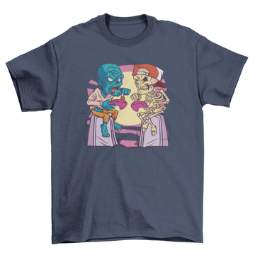 Skull and zombie gamer halloween t-shirt