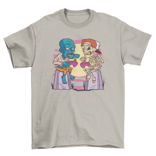 Skull and zombie gamer halloween t-shirt