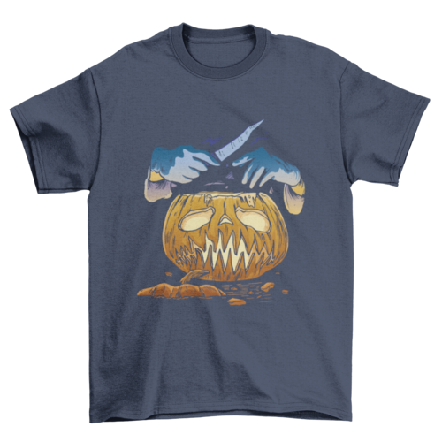 Halloween pumpkin and knife hands t-shirt design