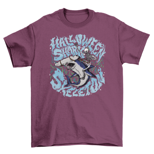 Trippy Halloween shark and skeleton t-shirt