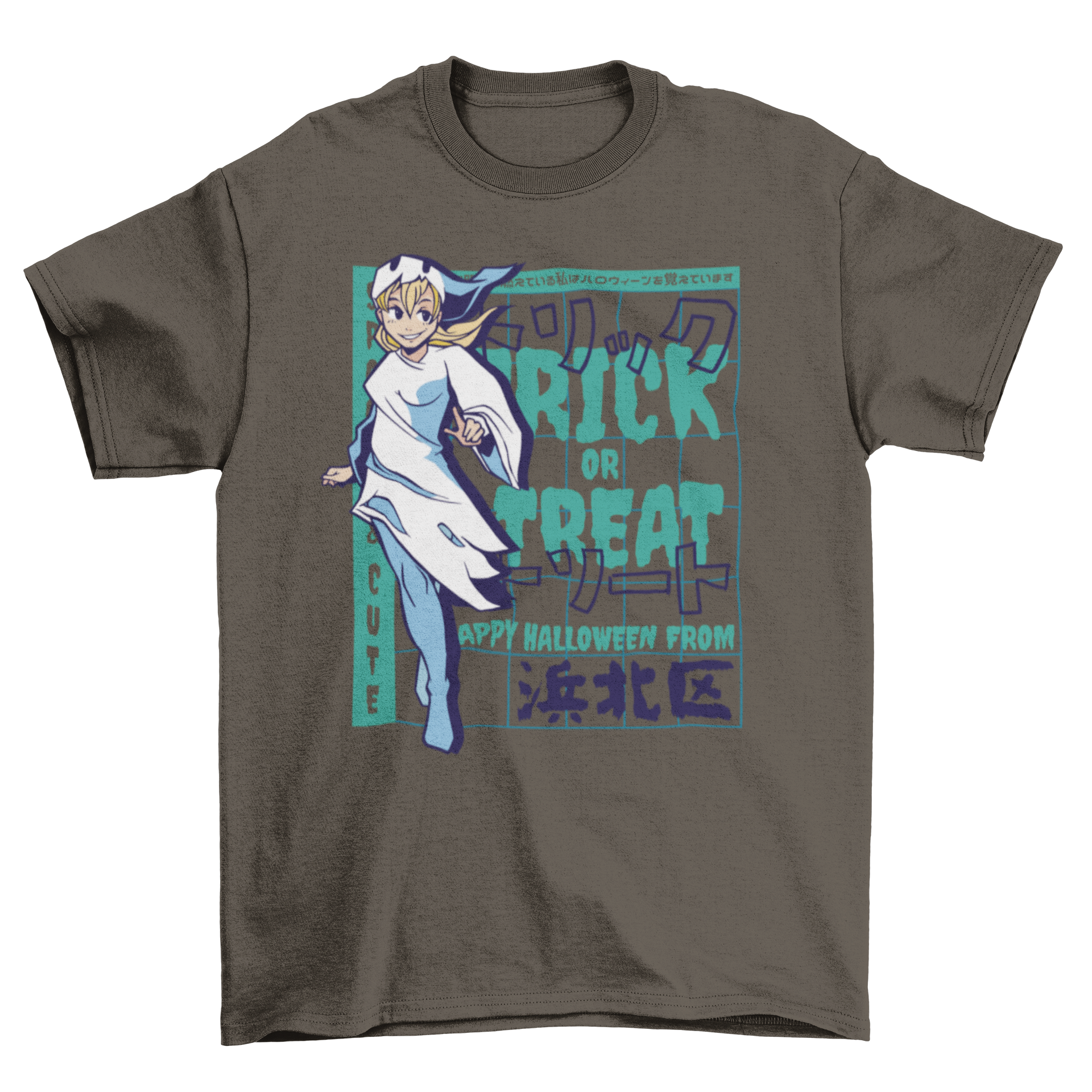 Halloween anime girl ghost t-shirt design