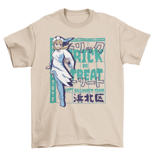 Halloween anime girl ghost t-shirt design