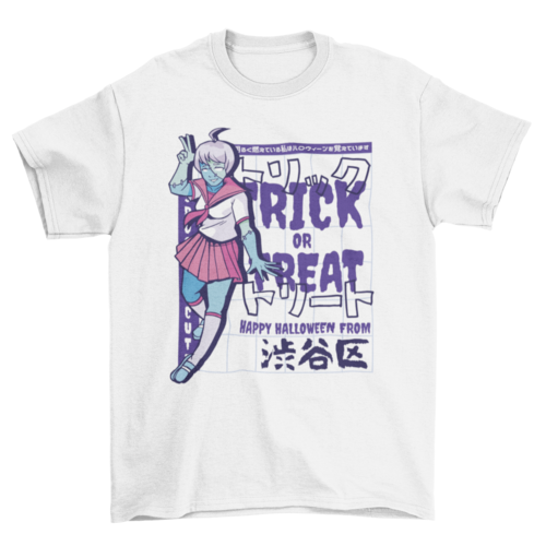 Halloween blue anime girl t-shirt design
