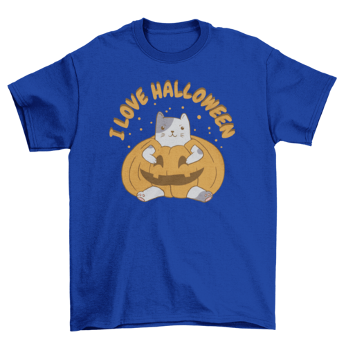 Cat in halloween pumpkin t-shirt