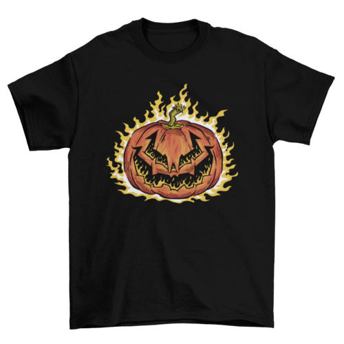 Jack o lantern on fire halloween t-shirt