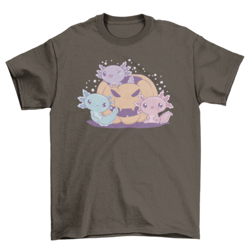 Axolotls with halloween pumpkin t-shirt