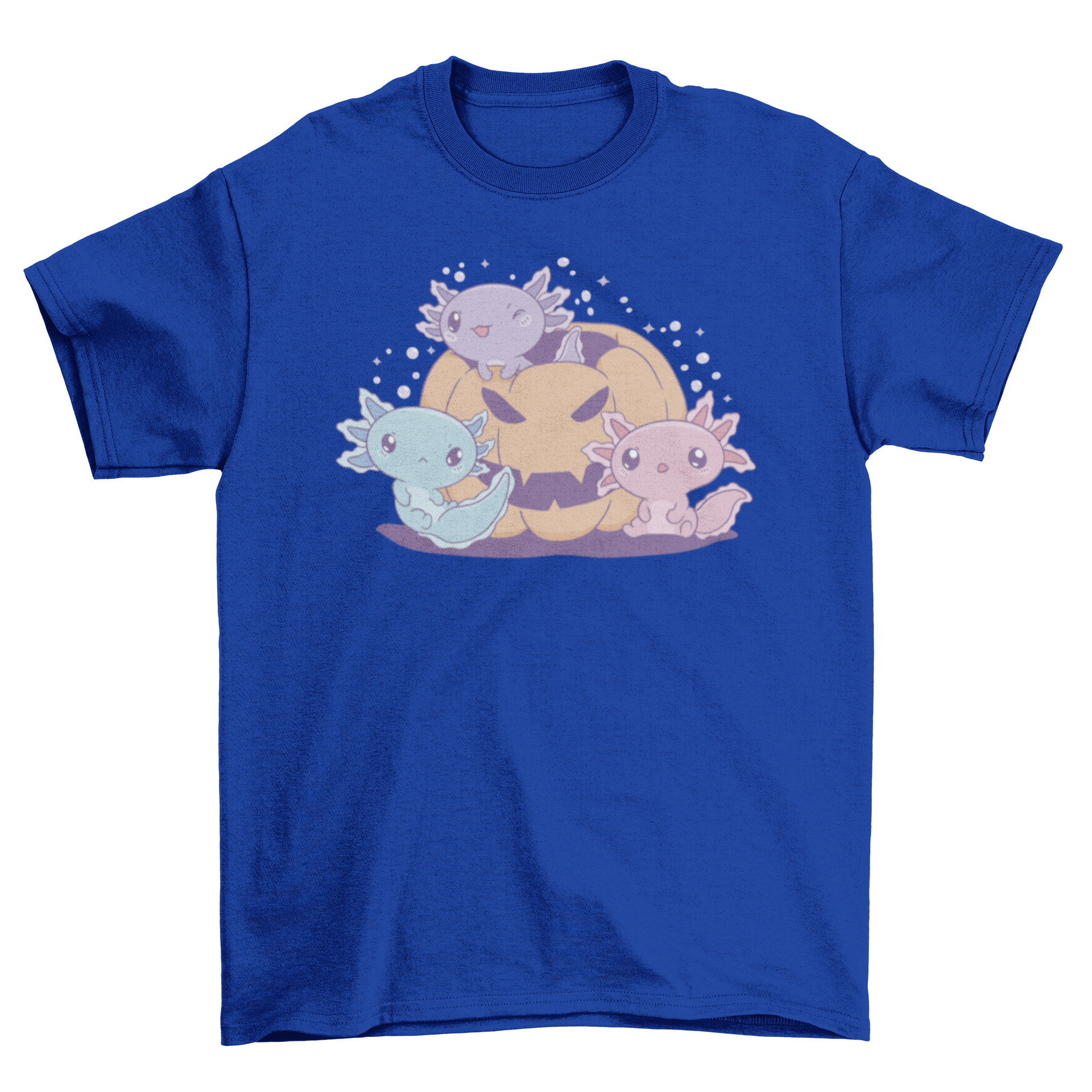 Axolotls with halloween pumpkin t-shirt