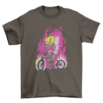 Halloween spooky  fire with pumpkin biker t-shirt