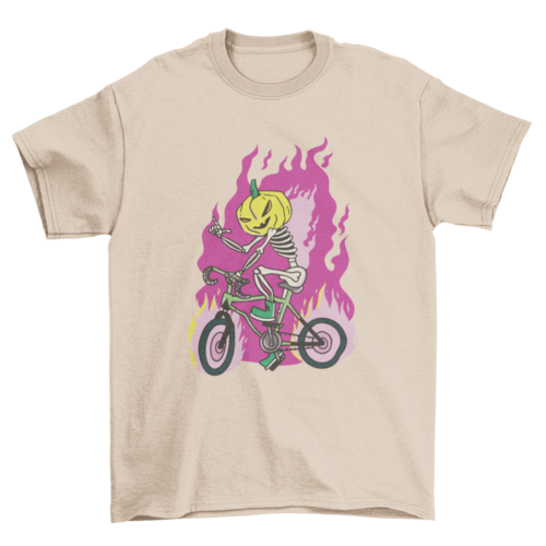 Halloween spooky  fire with pumpkin biker t-shirt