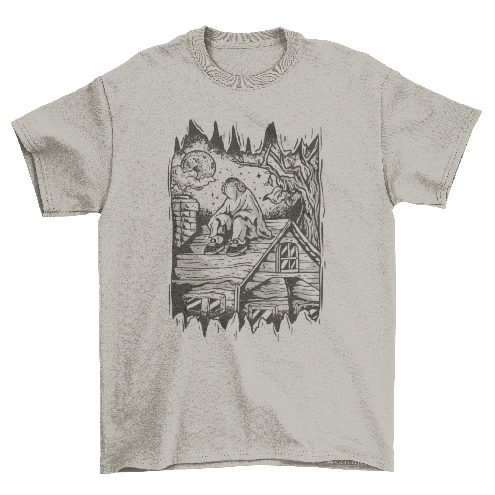 Ghost sitting on roof halloween t-shirt