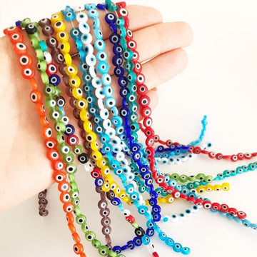 Evil Eye Beads, 6mm, BULK strand of 60 to 600 beads, Flat Round Beads