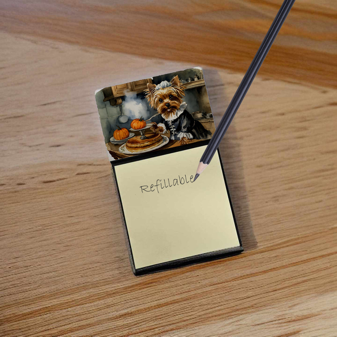 NEW Yorkie Fall Kitchen Pumpkins Sticky Note Holder Refillable Dispenser Self-Sticky Note Pads, Memo Pads Blank Desk Accessories