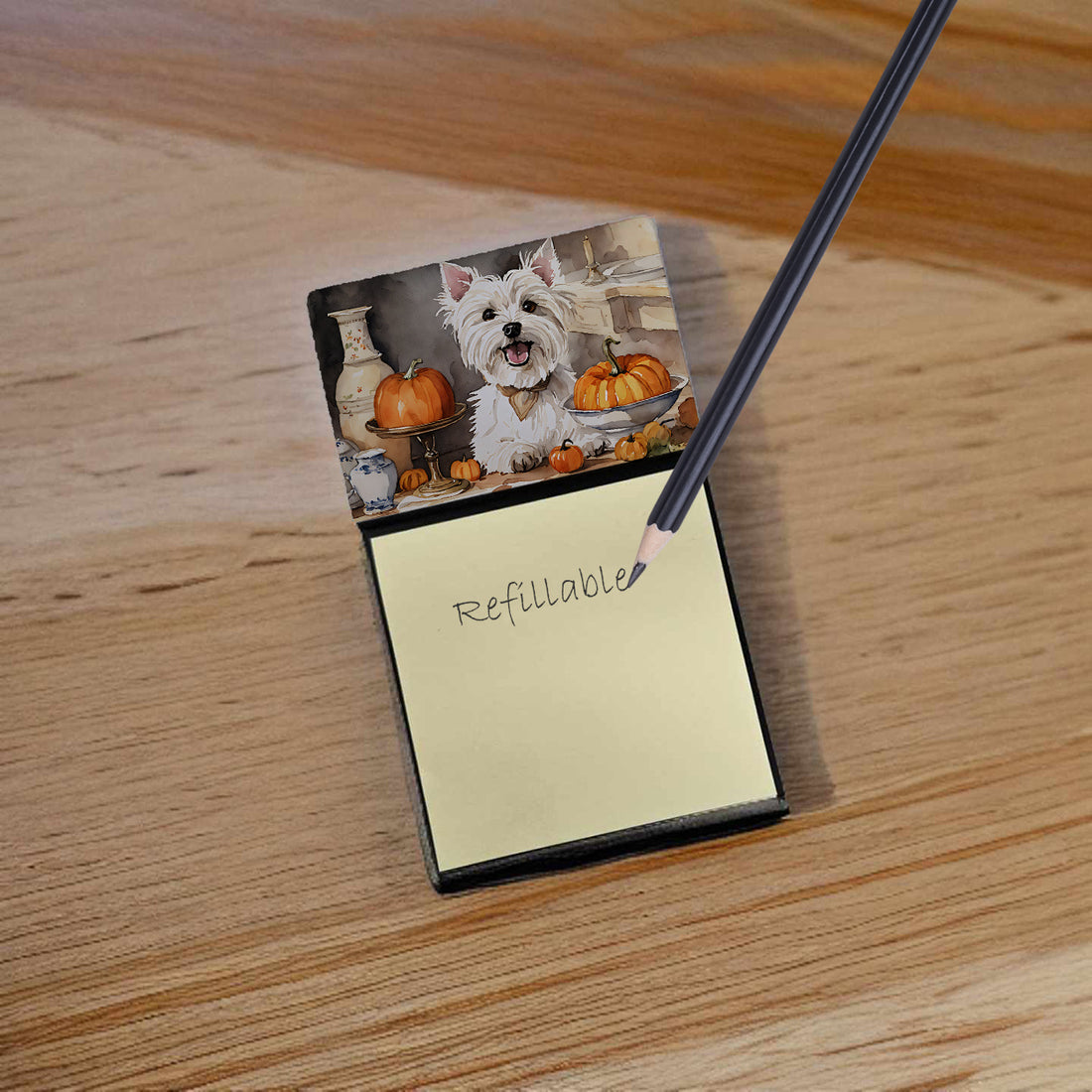 NEW Westie Fall Kitchen Pumpkins Sticky Note Holder Refillable Dispenser Self-Sticky Note Pads, Memo Pads Blank Desk Accessories