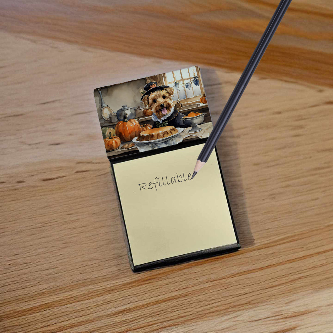 NEW Lakeland Terrier Fall Kitchen Pumpkins Sticky Note Holder Refillable Dispenser Self-Sticky Note Pads, Memo Pads Blank Desk Accessories