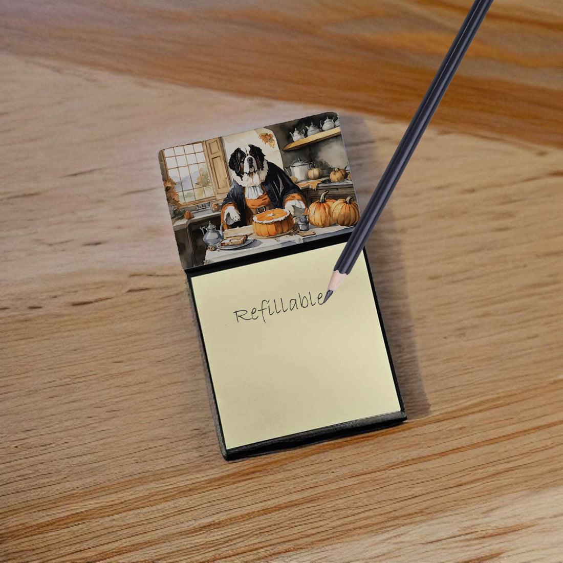 NEW Saint Bernard Fall Kitchen Pumpkins Sticky Note Holder Refillable Dispenser Self-Sticky Note Pads, Memo Pads Blank Desk Accessories