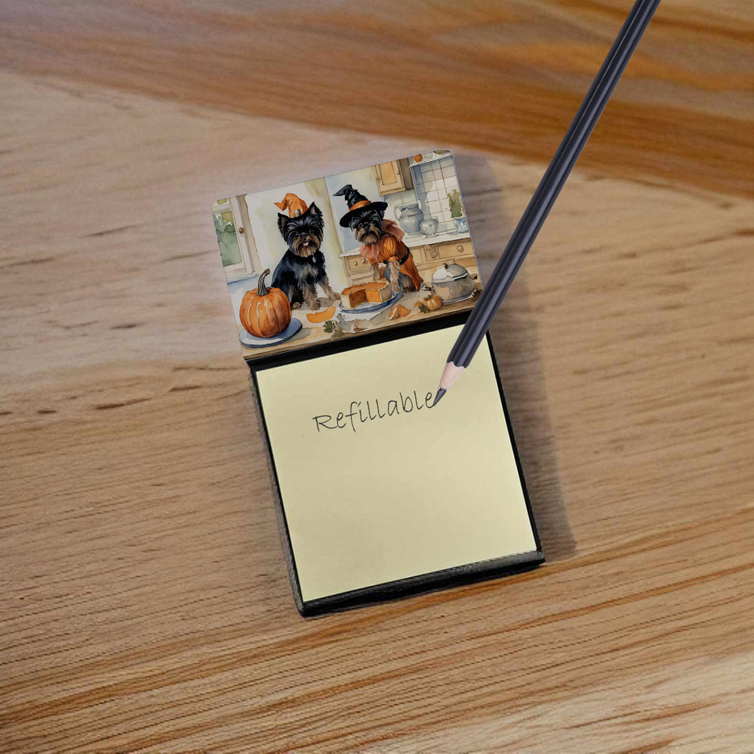 NEW Affenpinscher Fall Kitchen Pumpkins Sticky Note Holder Refillable Dispenser Self-Sticky Note Pads, Memo Pads Blank Desk Accessories