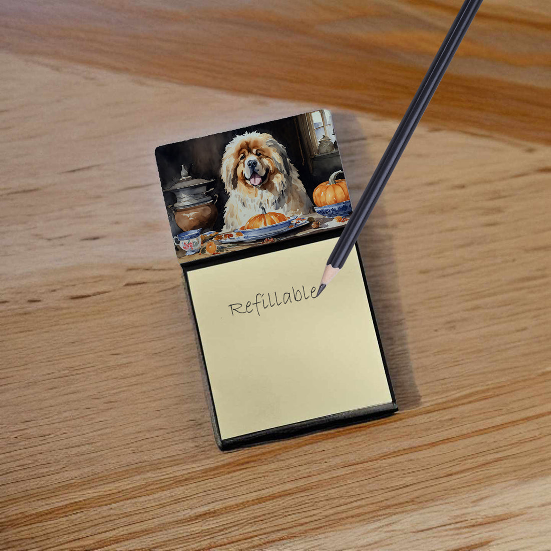NEW Tibetan Mastiff Fall Kitchen Pumpkins Sticky Note Holder Refillable Dispenser Self-Sticky Note Pads, Memo Pads Blank Desk Accessories
