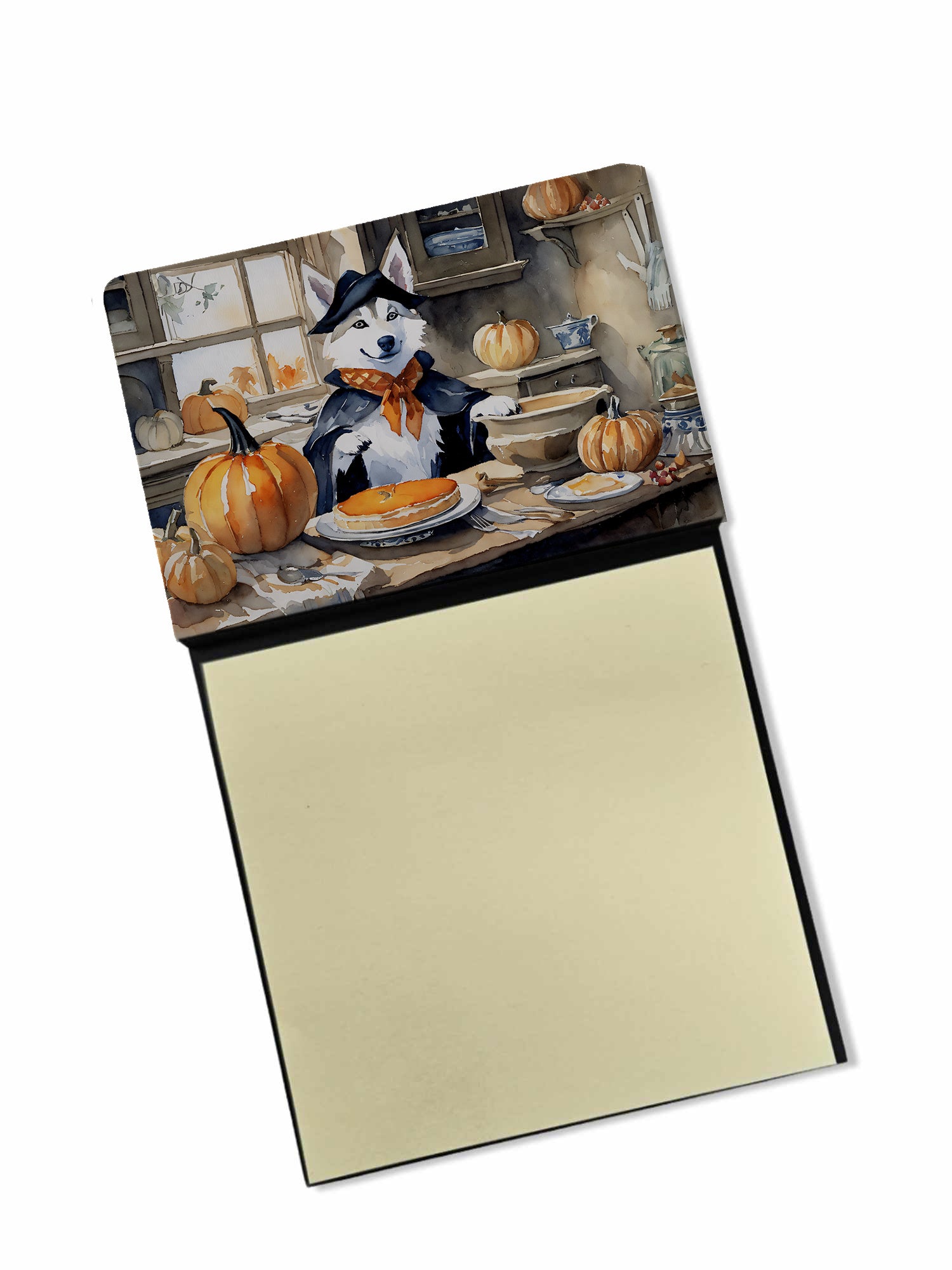 NEW Siberian Husky Fall Kitchen Pumpkins Sticky Note Holder Refillable Dispenser Self-Sticky Note Pads, Memo Pads Blank Desk Accessories