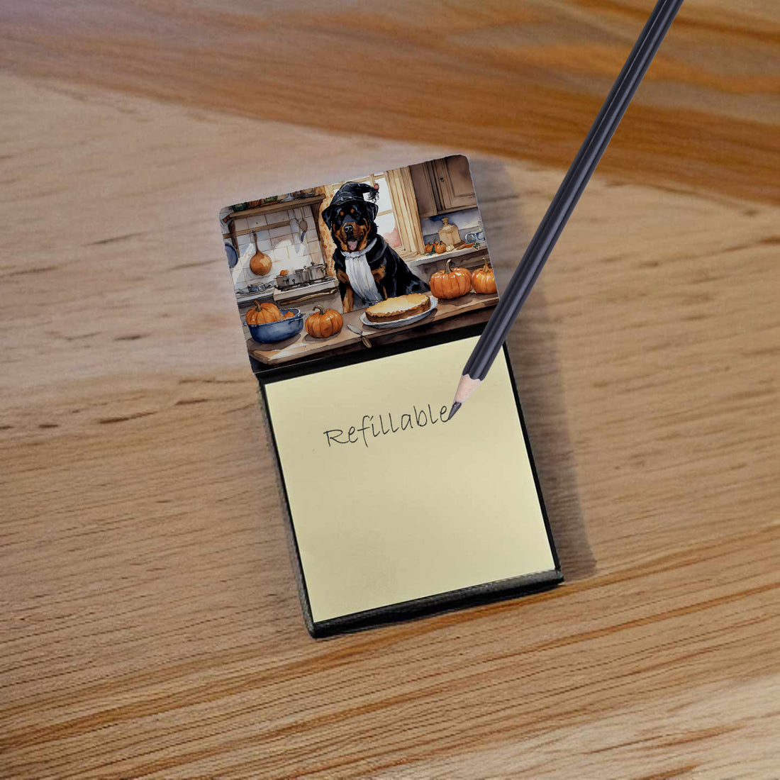 NEW Rottweiler Fall Kitchen Pumpkins Sticky Note Holder Refillable Dispenser Self-Sticky Note Pads, Memo Pads Blank Desk Accessories