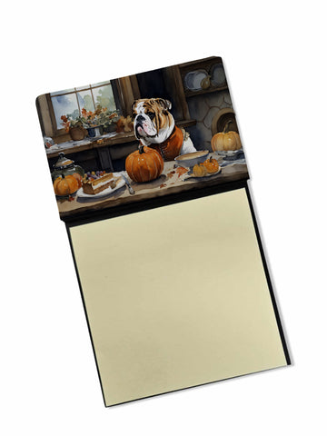 NEW English Bulldog Fall Kitchen Pumpkins Sticky Note Holder Refillable Dispenser Self-Sticky Note Pads, Memo Pads Blank Desk Accessories