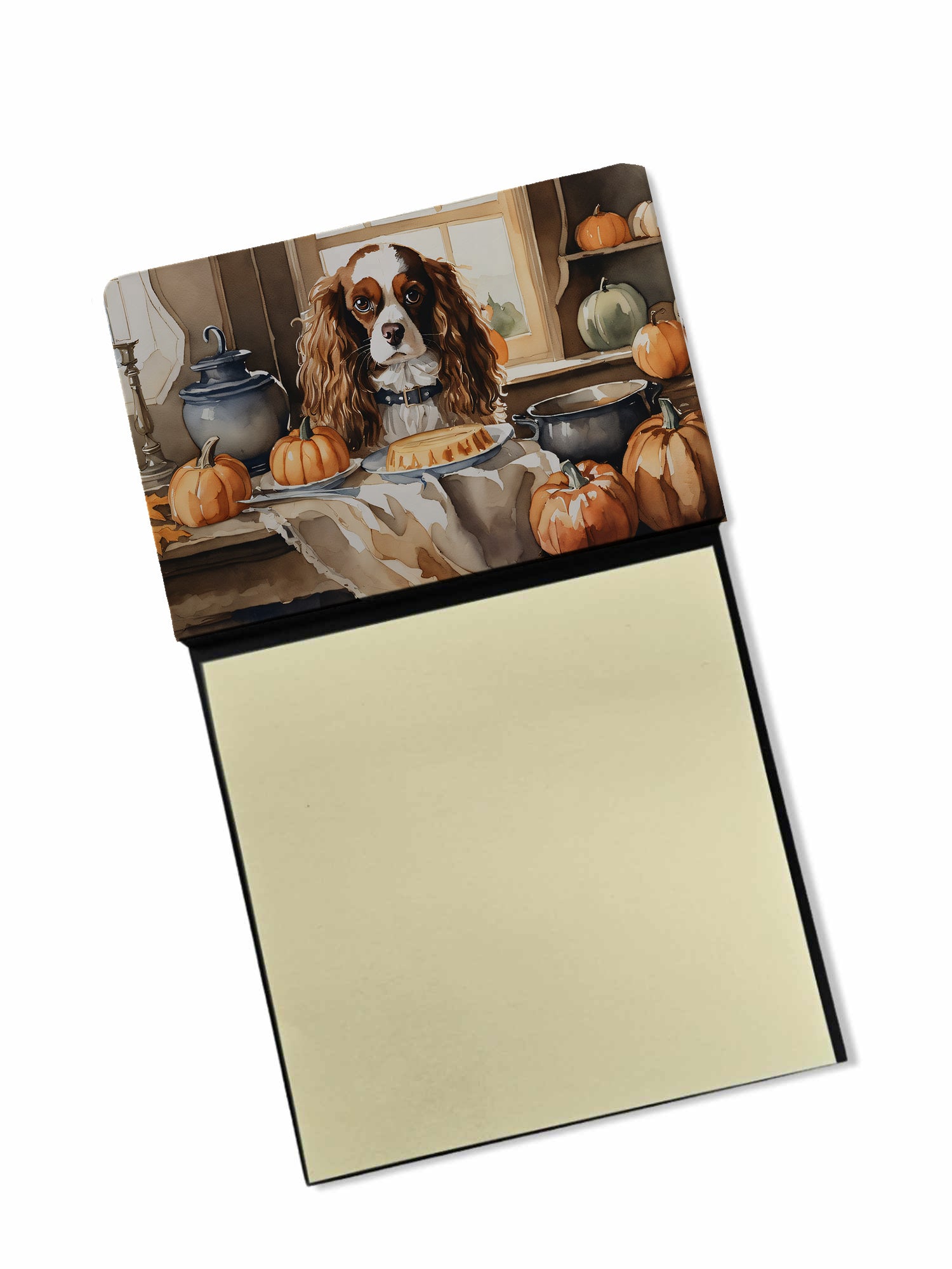 NEW Cavalier Spaniel Fall Kitchen Pumpkins Sticky Note Holder Refillable Dispenser Self-Sticky Note Pads, Memo Pads Blank Desk Accessories