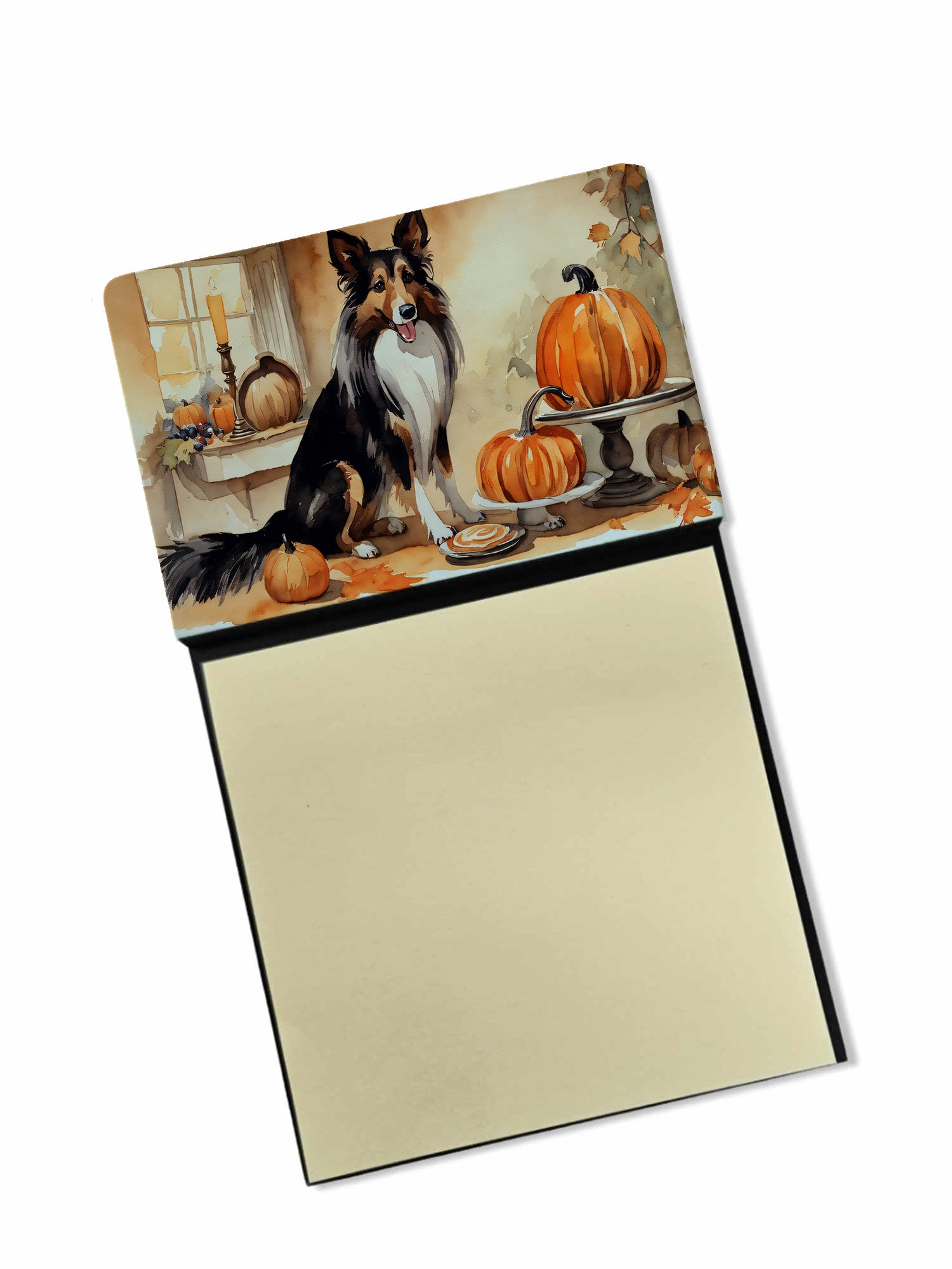 NEW Collie Fall Kitchen Pumpkins Sticky Note Holder Refillable Dispenser Self-Sticky Note Pads, Memo Pads Blank Desk Accessories