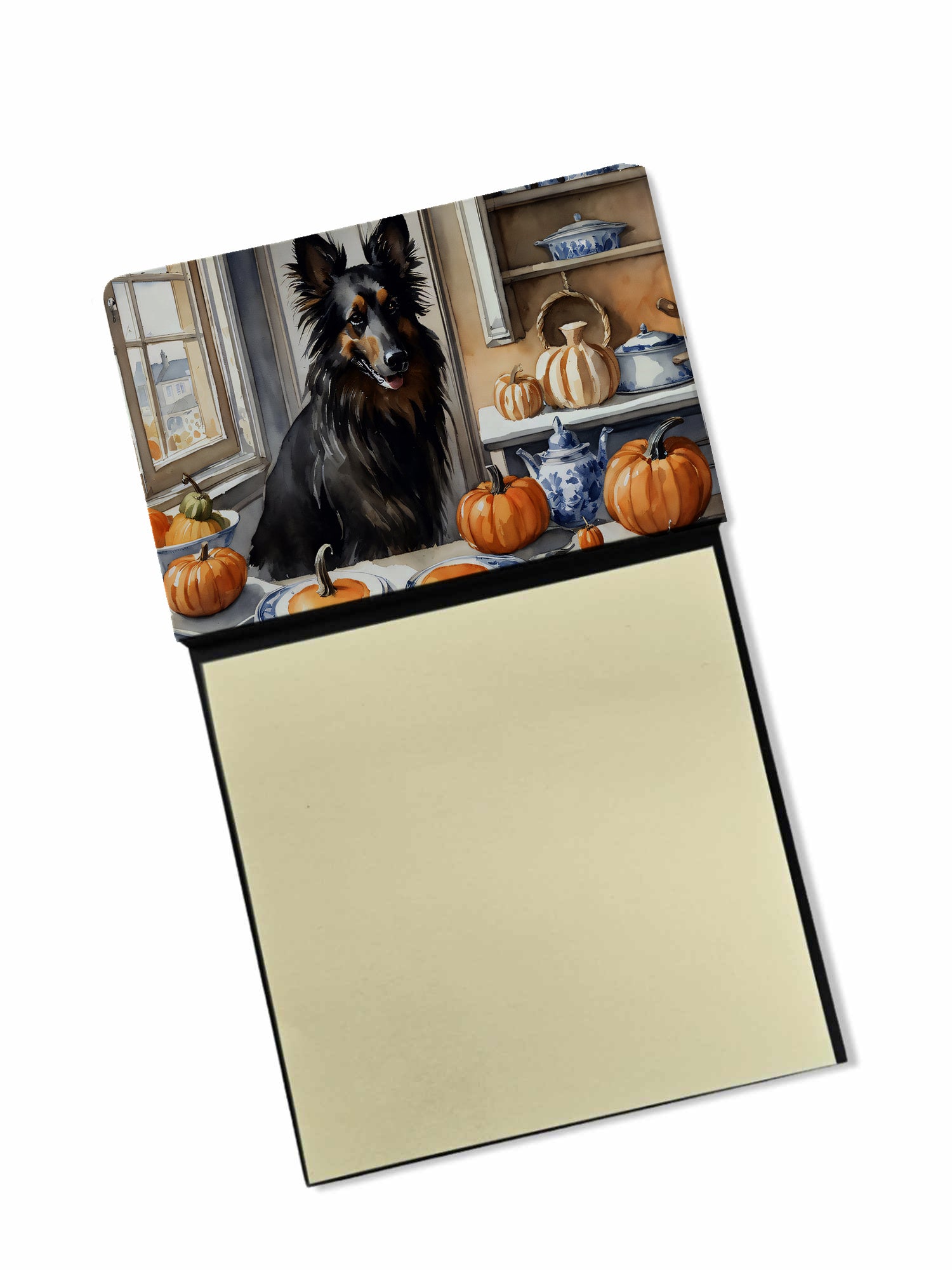 NEW Belgian Sheepdog Fall Kitchen Pumpkins Sticky Note Holder Refillable Dispenser Self-Sticky Note Pads, Memo Pads Blank Desk Accessories