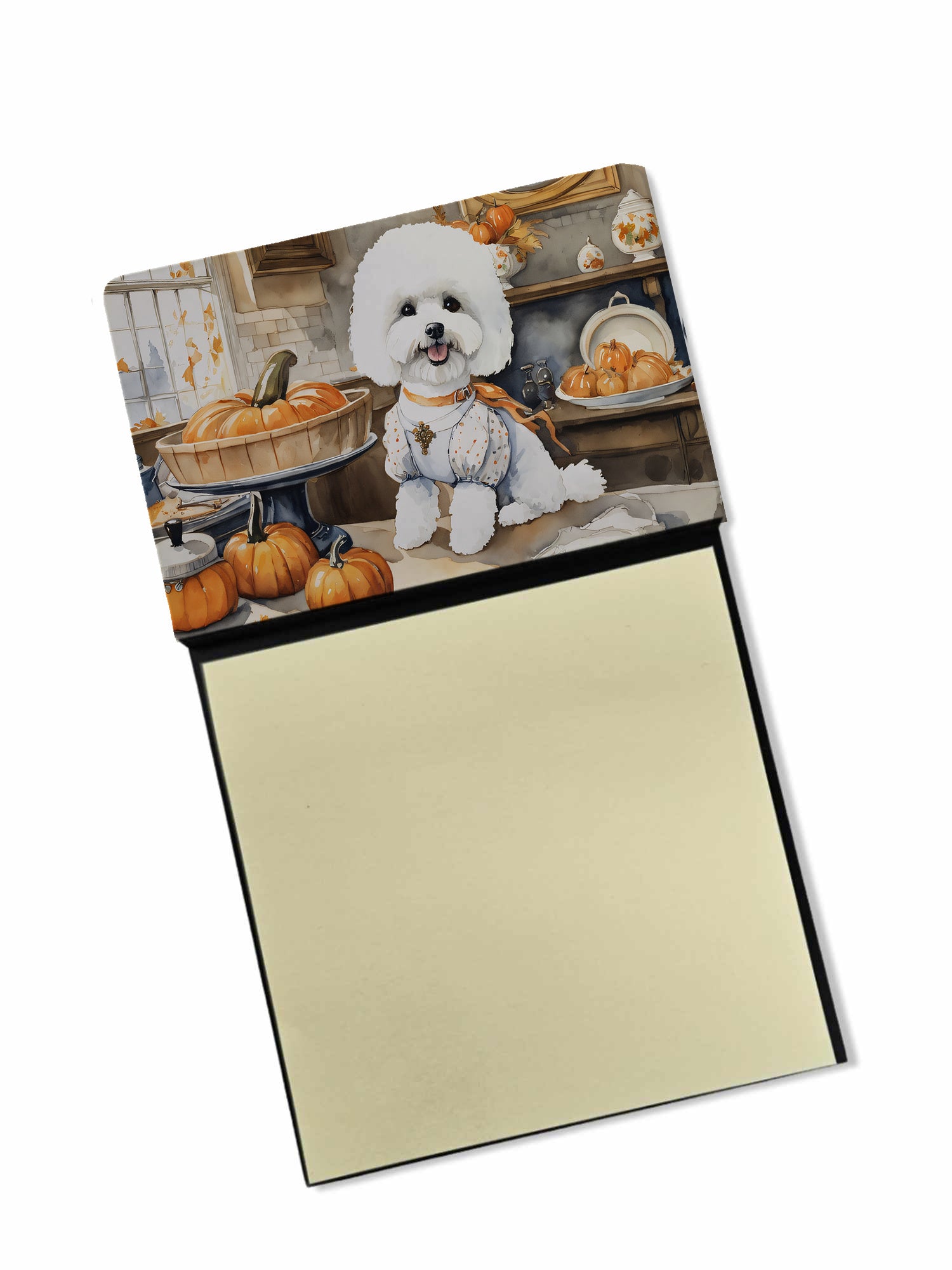 NEW Bichon Frise Fall Kitchen Pumpkins Sticky Note Holder Refillable Dispenser Self-Sticky Note Pads, Memo Pads Blank Desk Accessories
