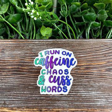 Caffeine and Cuss Words Sticker, Snarky Quote, Die Cut Sticker