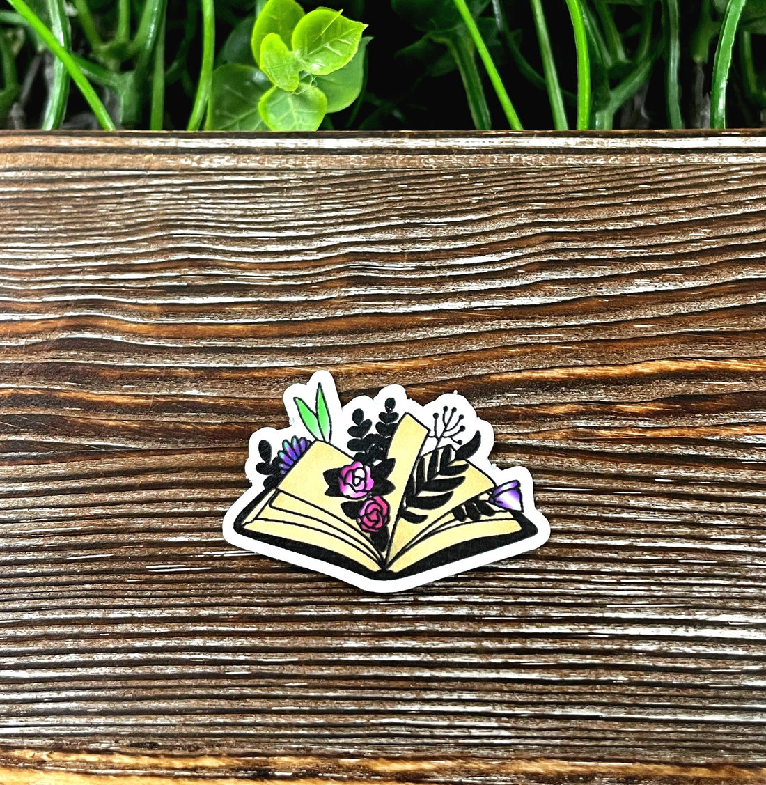 Watercolor Flowers Vintage Book Die Cut Sticker, Graphic Art Sticker,