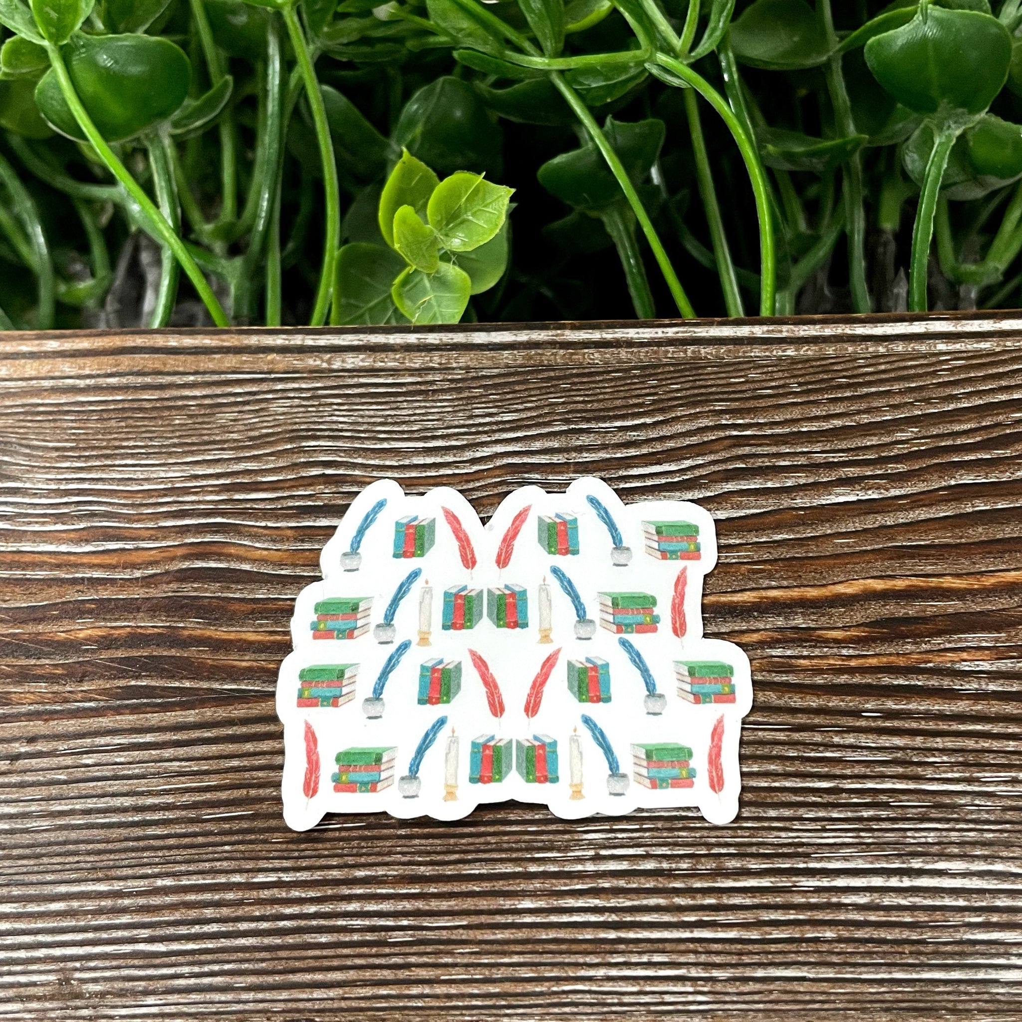 Vintage Books and Quill, Love to Read, Die Cut Sticker, Graphic Art