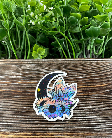 Watercolor Crescent Moon Sticker, Graphic Art Sticker, Vinyl, Boho