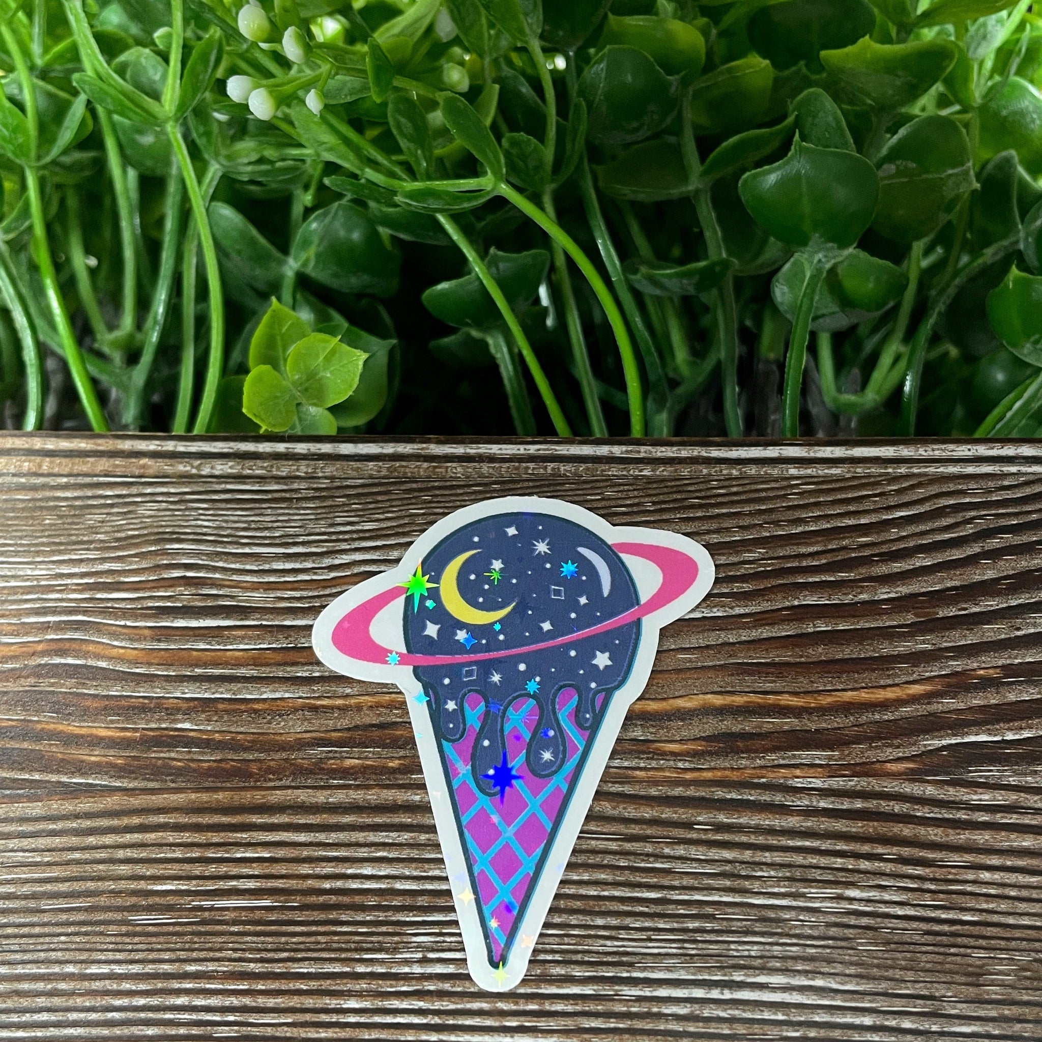 Cosmic Ice Cream Cone Sticker, Die Cut Sticker, Purple and White, Boho
