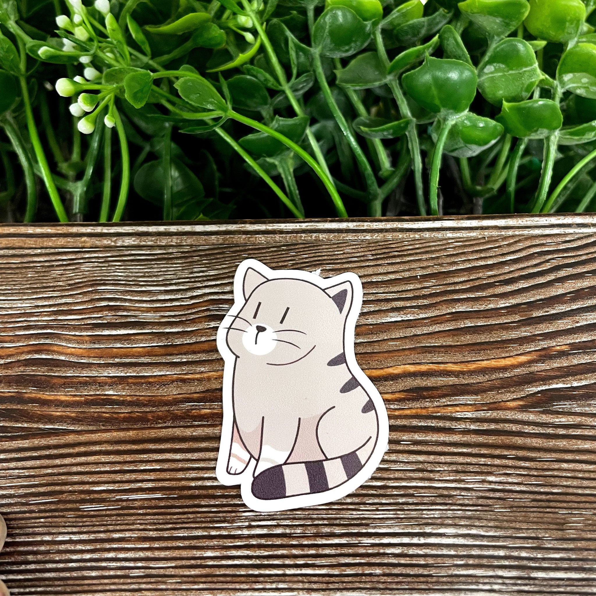 Grey and White Cat, Die Cut Sticker, Graphic Art Vinyl, , Boho Fun