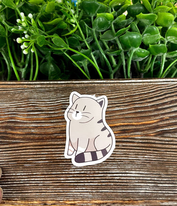 Grey and White Cat, Die Cut Sticker, Graphic Art Vinyl, , Boho Fun