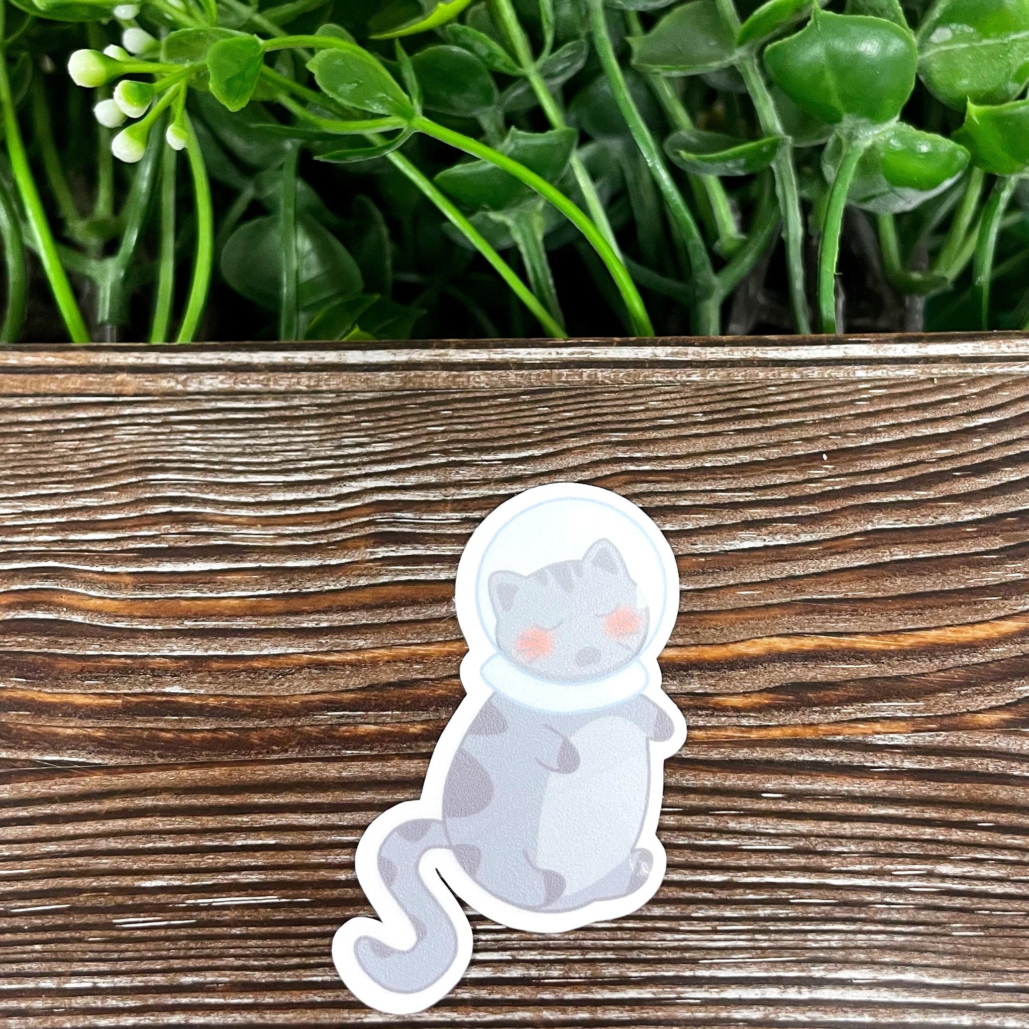 Gray Cat w/ Astronaut Helmet, Die Cut Sticker, Graphic Art Vinyl, ,