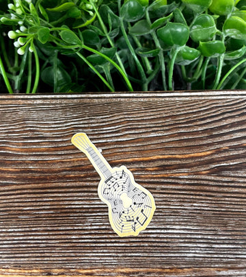 Music Note Vintage Guitar, Die Cut Sticker, Graphic Art Sticker,