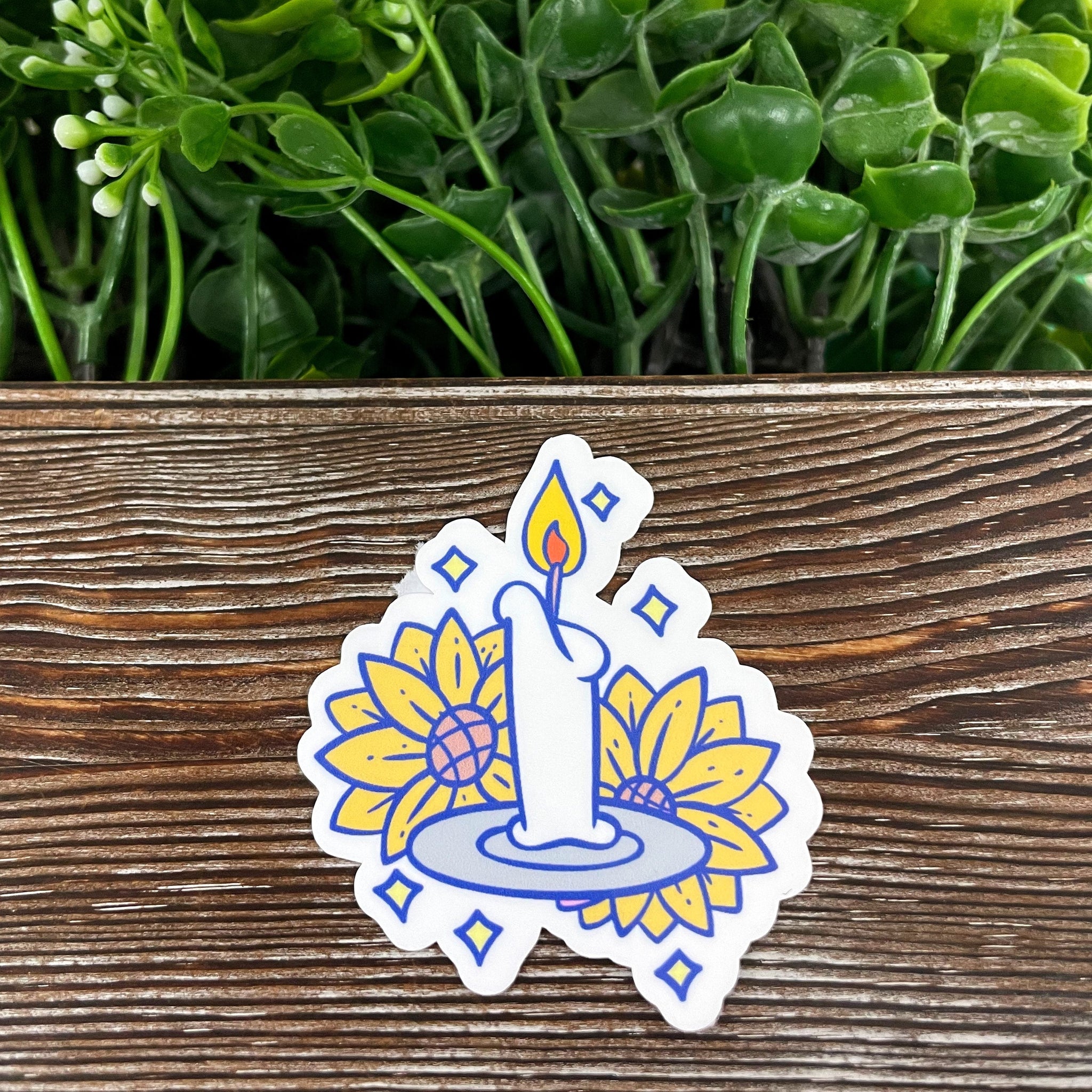 Cute Candle and Sunflowers, Die Cut Sticker, Graphic Art Sticker,
