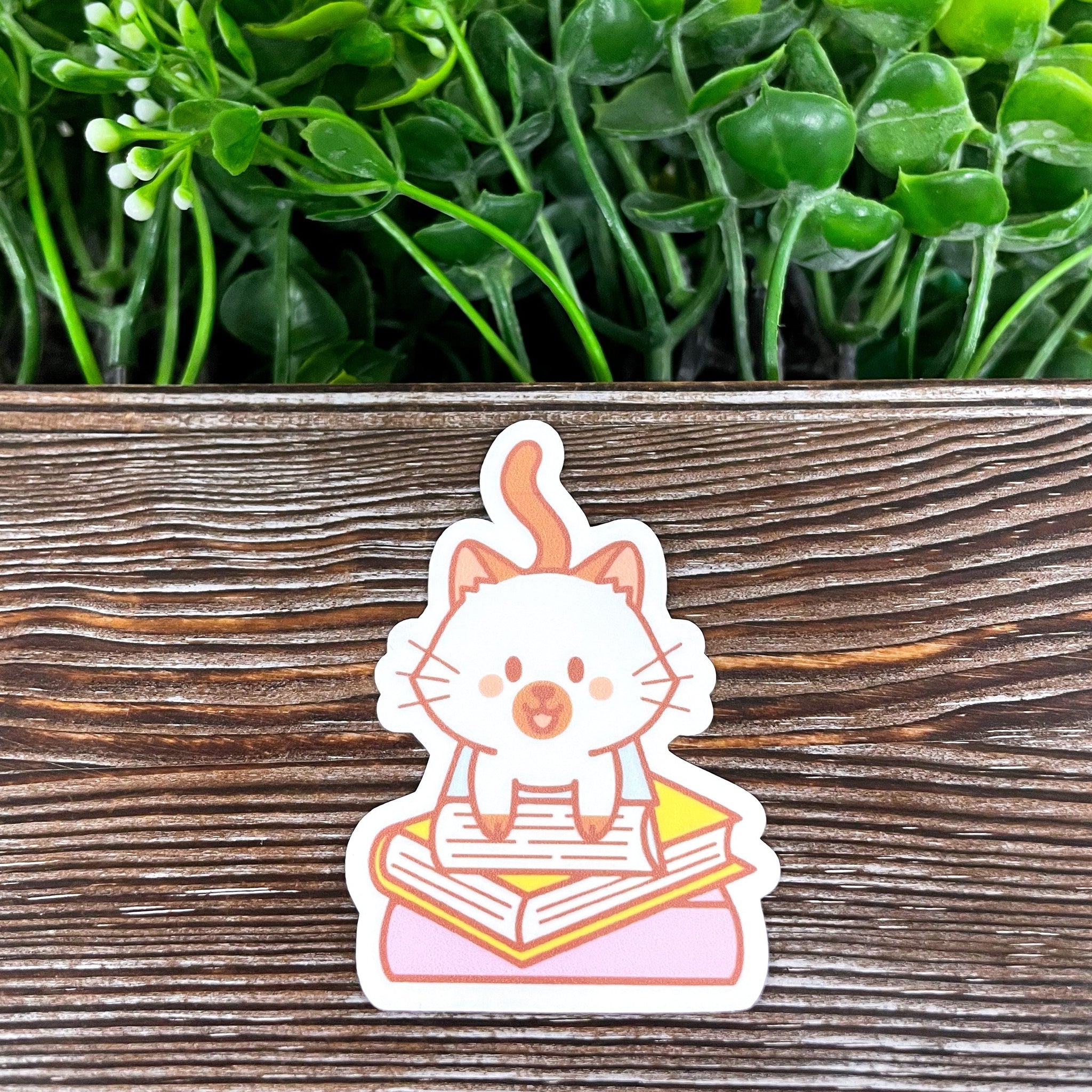 Cute Cat on Books, Die Cut Sticker, Graphic Art Sticker, Vinyl, ,