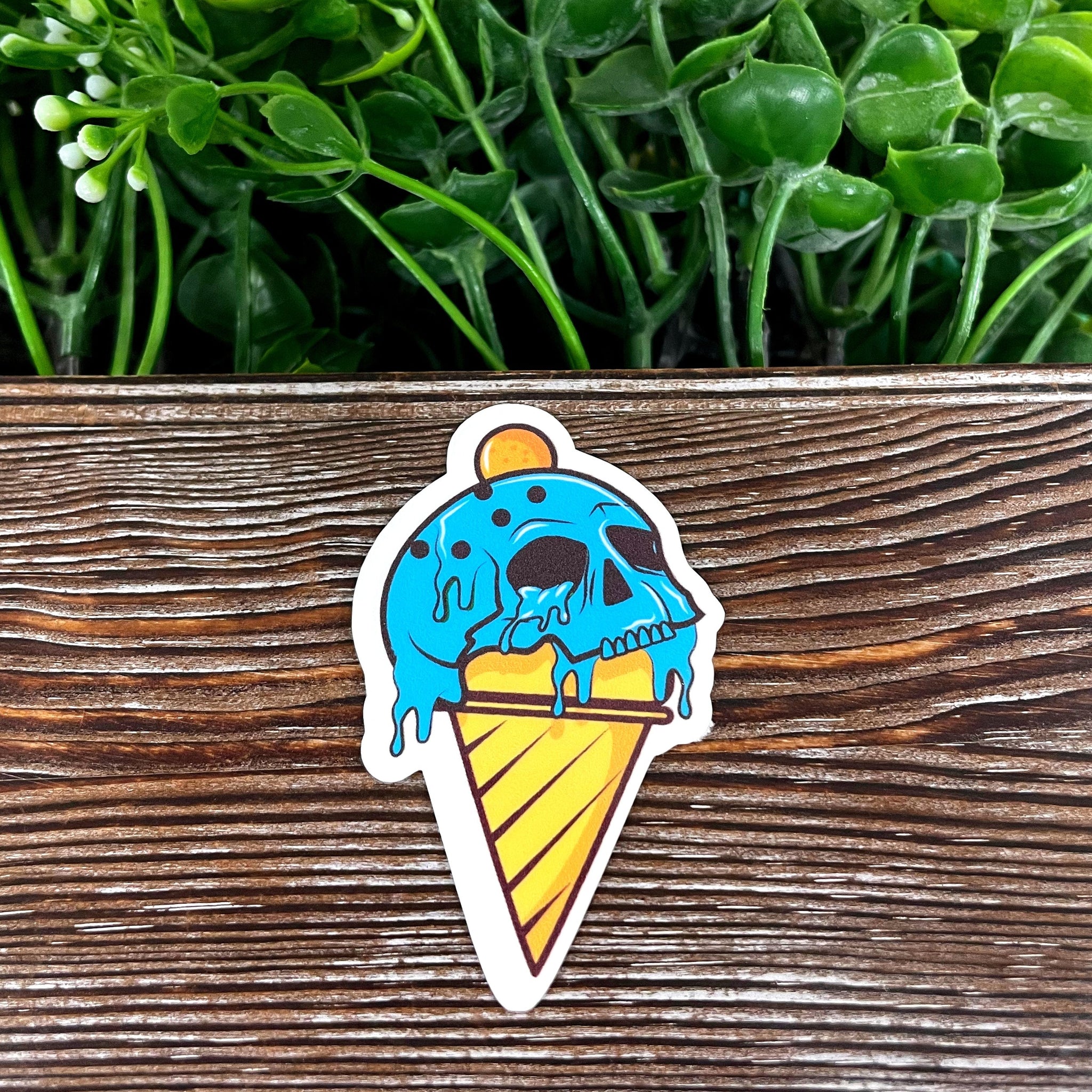 Creepy Skull Blue Ice Cream Cone, Die Cut Vinyl Sticker, , Boho Fun,