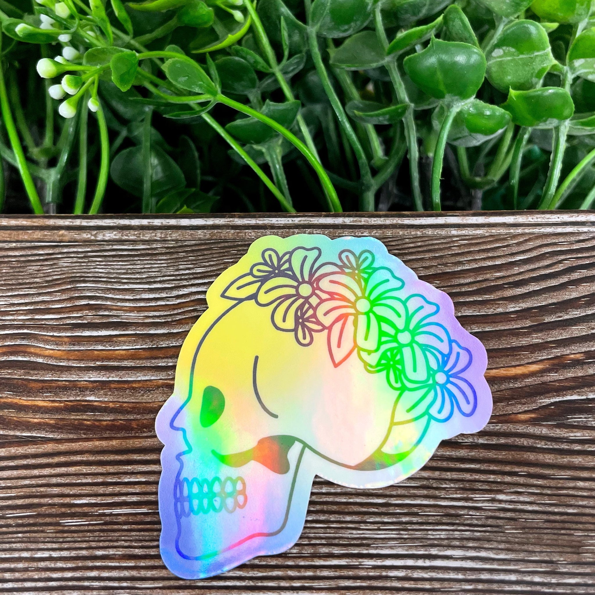 Floral Skull Profile, Die Cut Vinyl Sticker, , Boho Fun, Water
