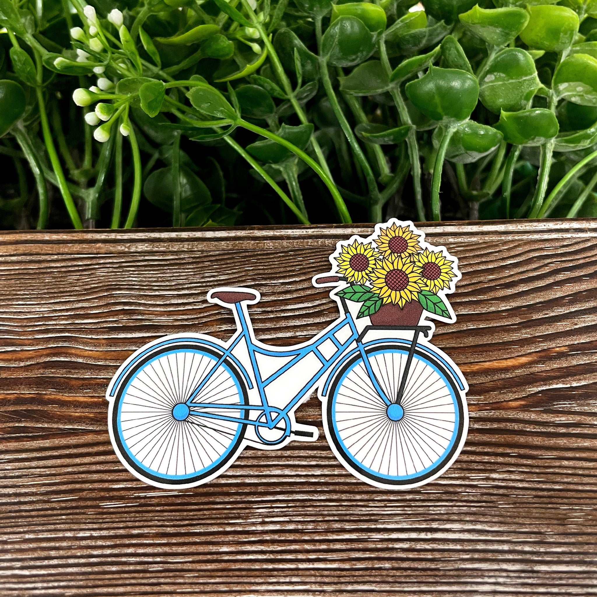 Bicycle w/ Sunflower Basket, Die Cut Vinyl Sticker, , Boho Fun, Water