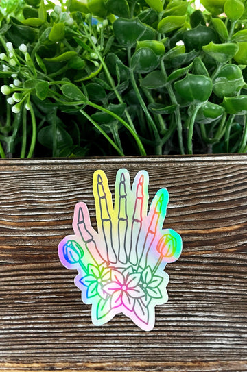 Pastel Watercolor Skeletal Hand, Die Cut Vinyl Sticker, , Boho Fun,