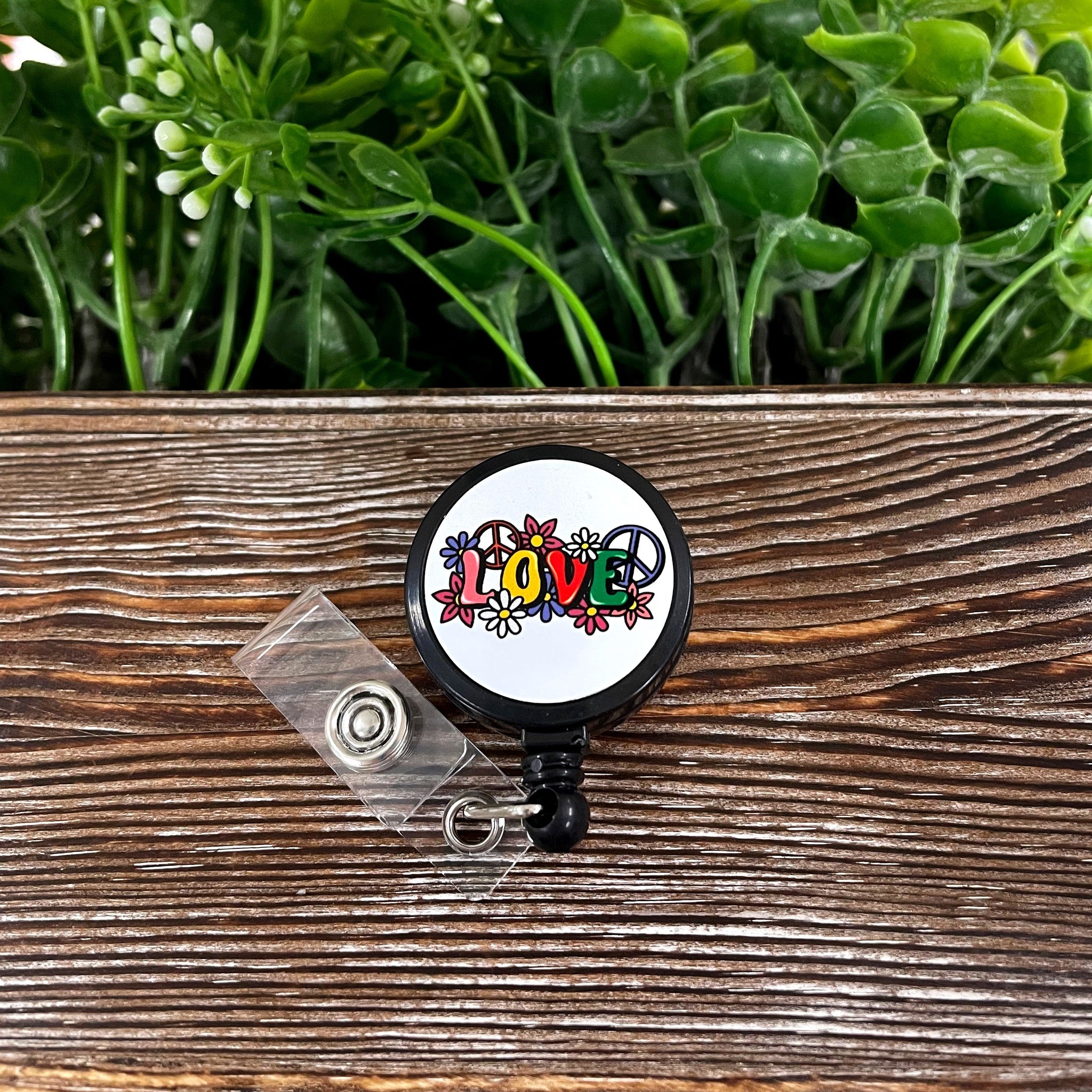 Vintage LOVE Hippie, Retractable Badge Reel, , Boho Fun, Sublimation