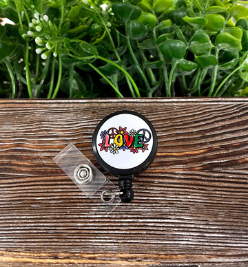 Vintage LOVE Hippie, Retractable Badge Reel, , Boho Fun, Sublimation