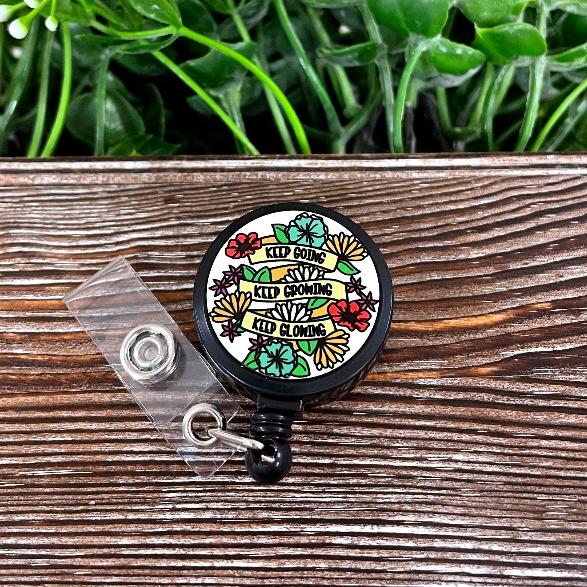 Keep Going Keep Growing Keep Glowing, Retractable Badge Reel, , Boho