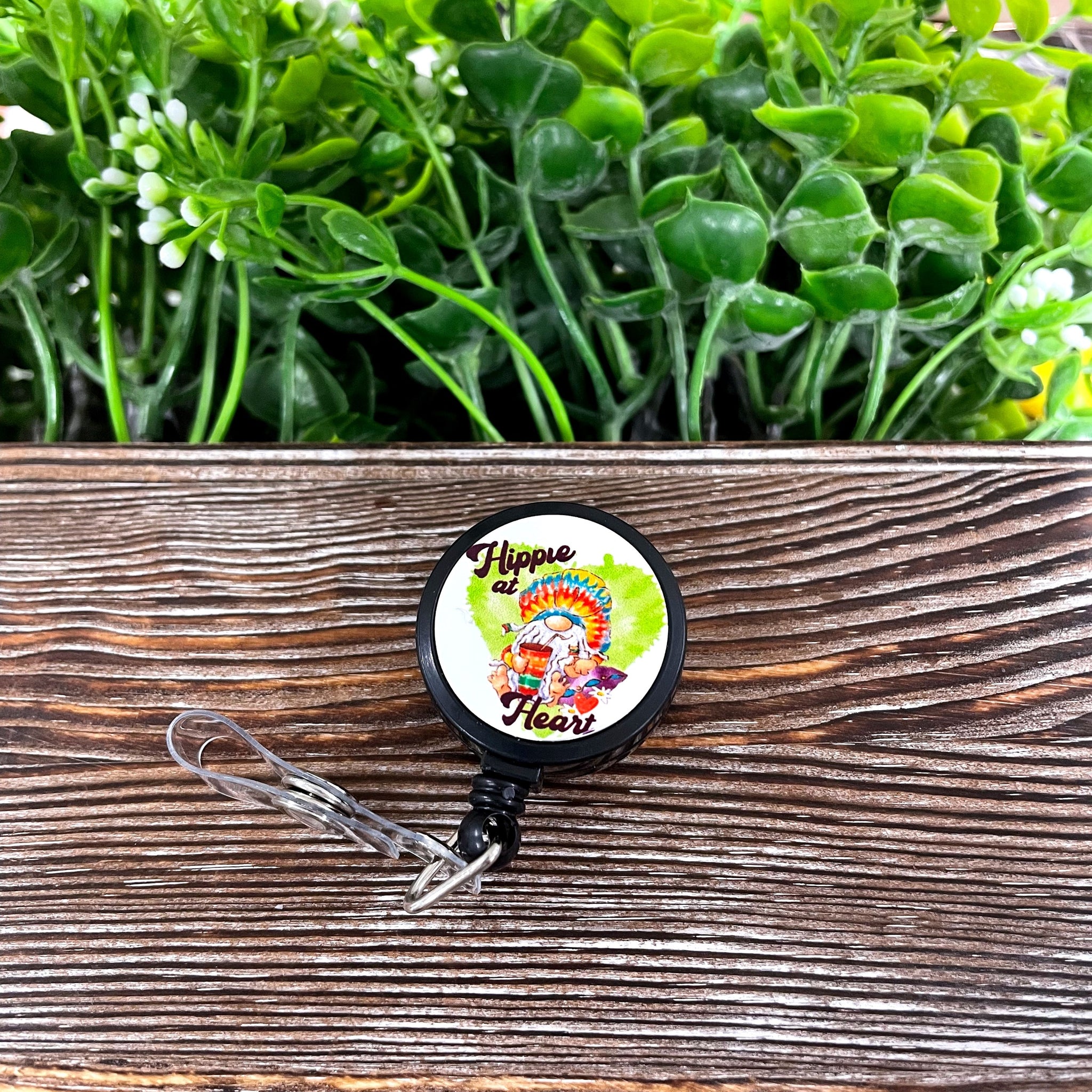 Tie Dye Hippie at Heart, Black Retractable Badge Reel, , Boho Fun,