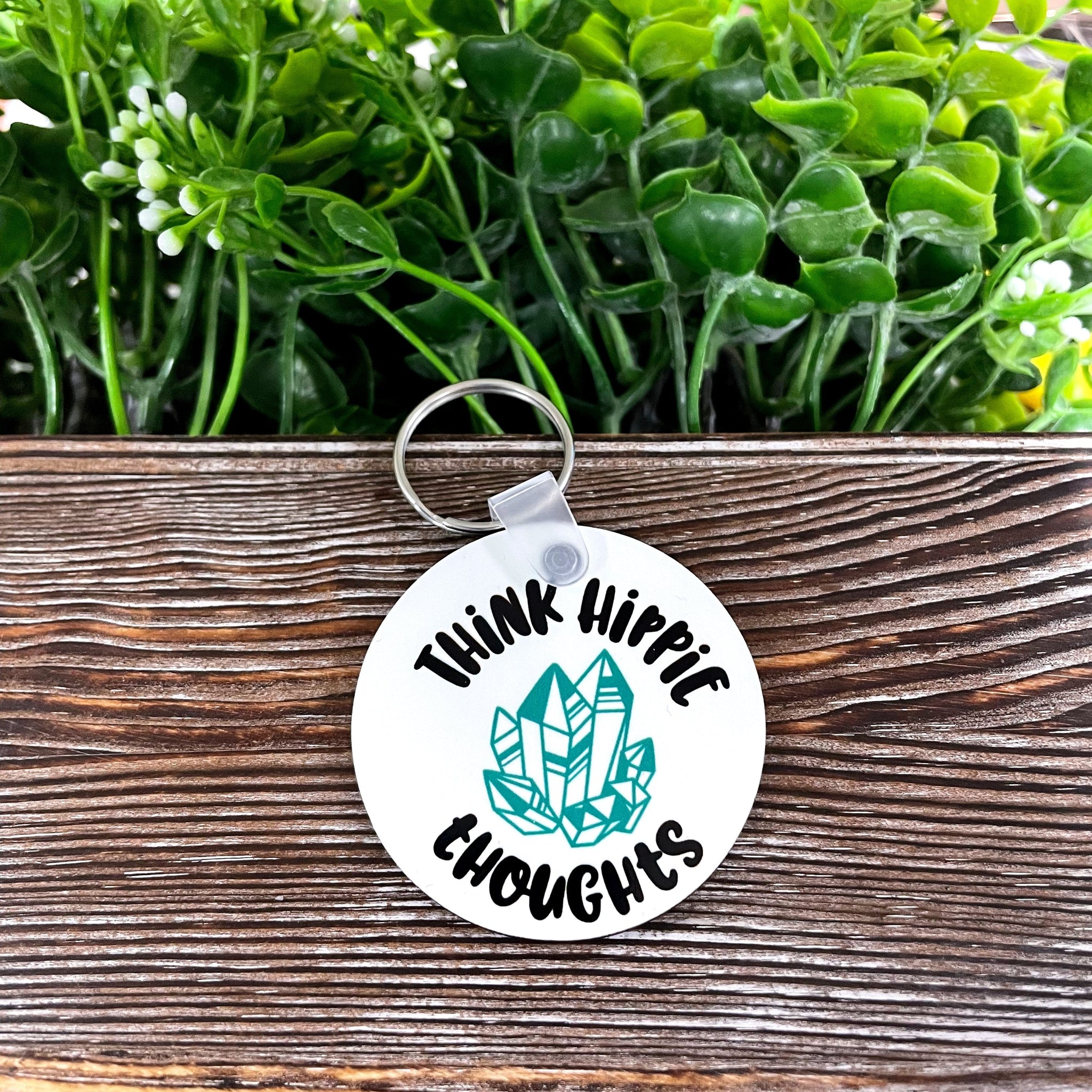 Think Hippie Thoughts, MDF Round Keychain, , Boho Fun, Sublimation