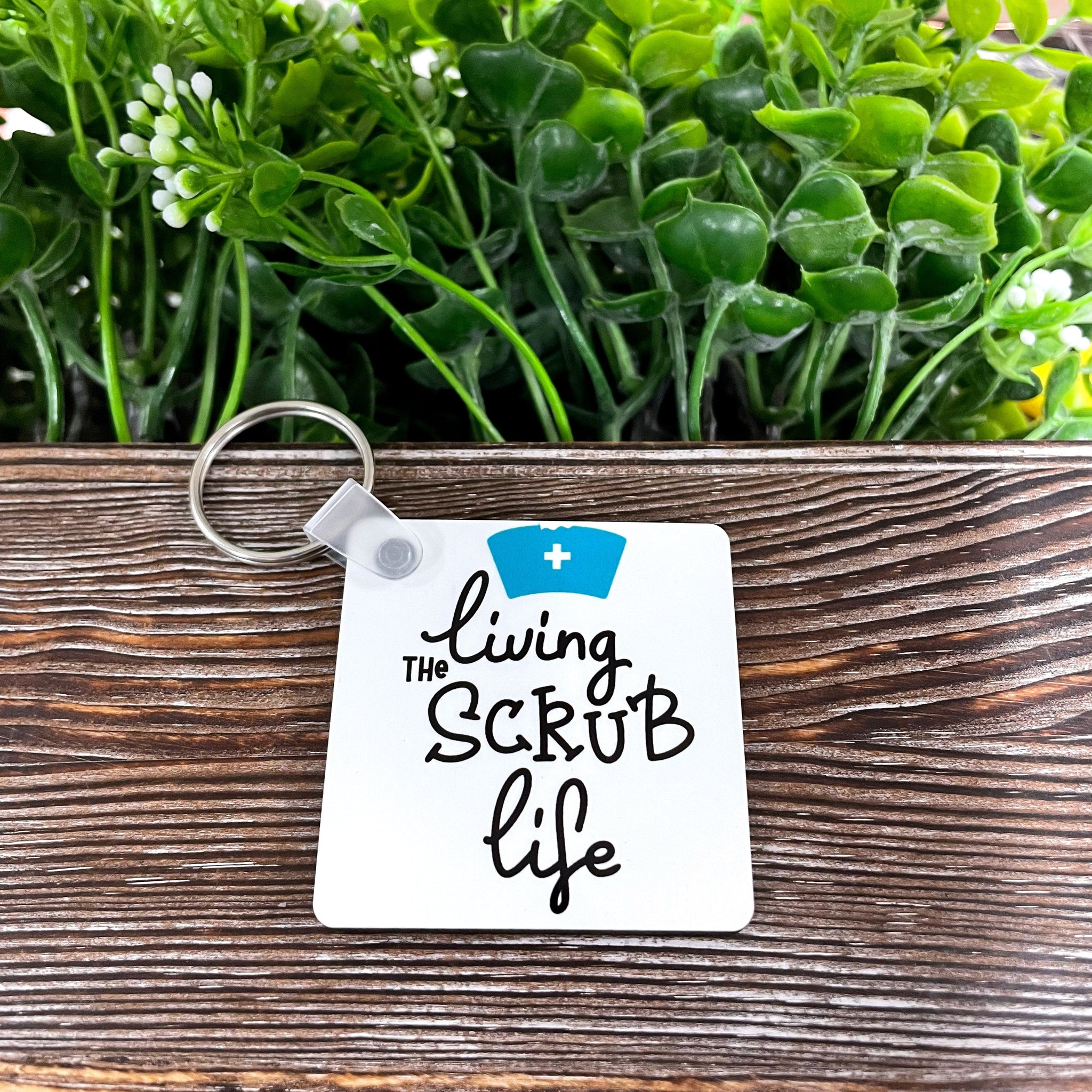 Living the Scrub Life Nursing, MDF Square Keychain, , Boho Fun,