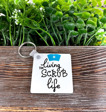 Living the Scrub Life Nursing, MDF Square Keychain, , Boho Fun,